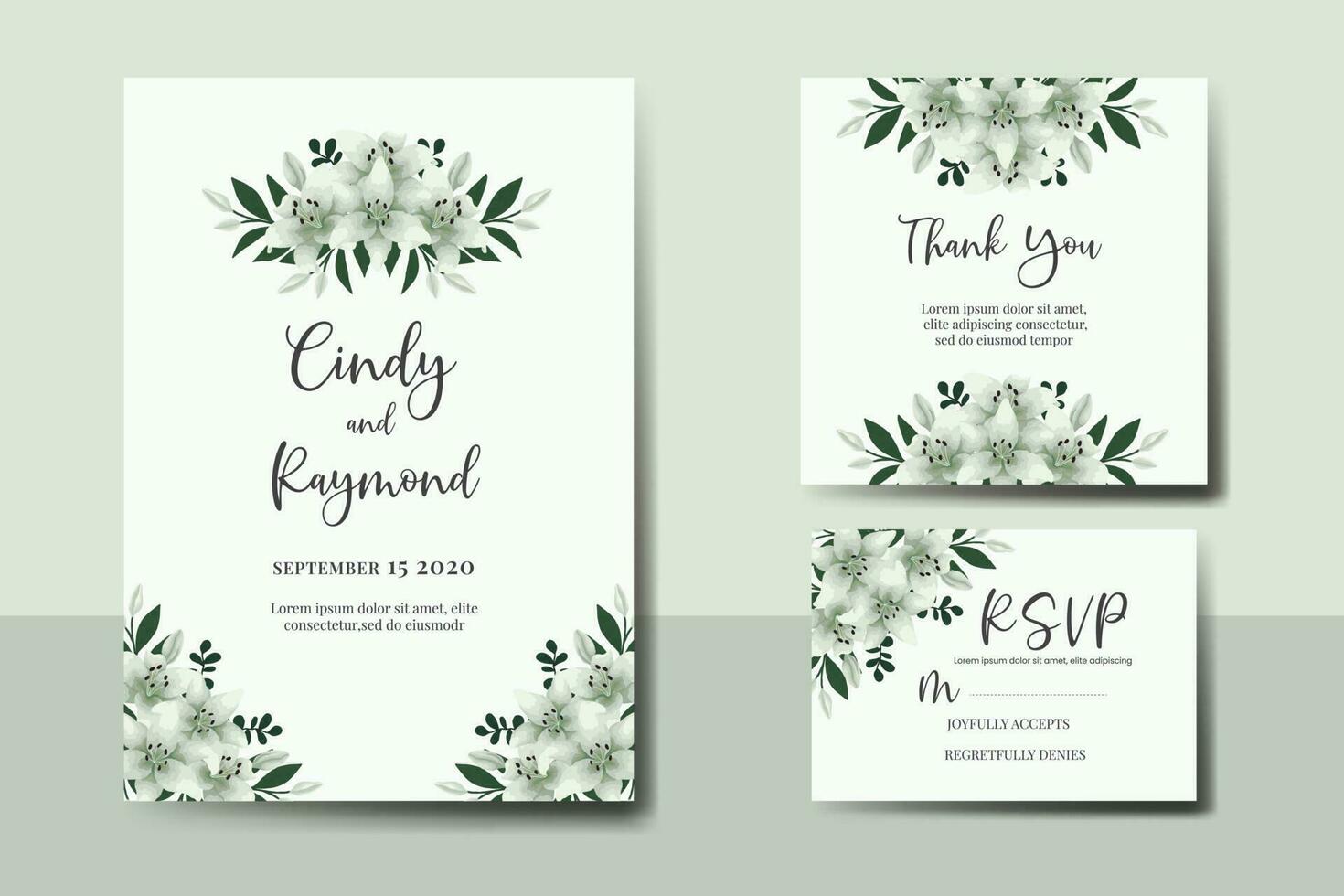 mariage invitation Cadre ensemble, floral aquarelle numérique main tiré blanc lis fleur conception invitation carte modèle vecteur