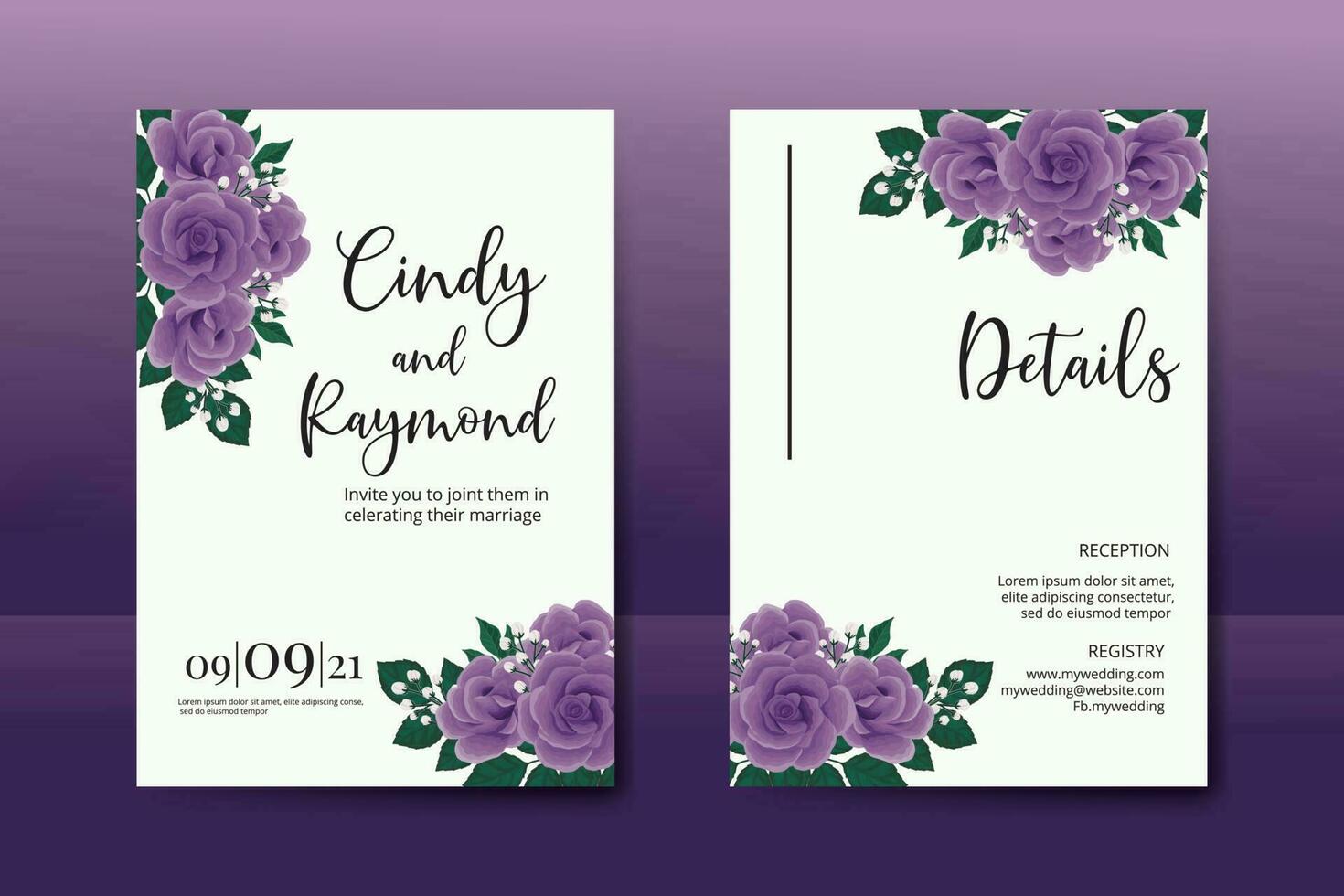 mariage invitation Cadre ensemble, floral aquarelle numérique main tiré violet Rose fleur conception invitation carte modèle vecteur