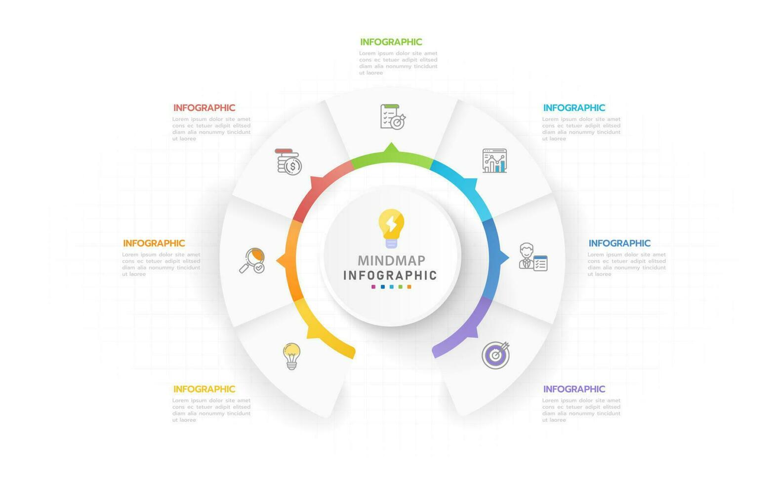 infographie modèle pour entreprise. sept pas moderne carte mentale diagramme avec les sujets, présentation vecteur infographie.