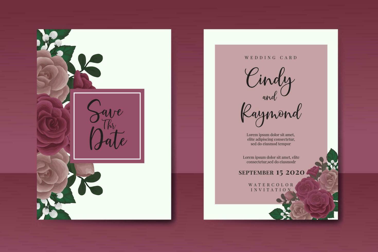 mariage invitation Cadre ensemble, floral aquarelle numérique main tiré bordeaux Rose fleur conception invitation carte modèle vecteur