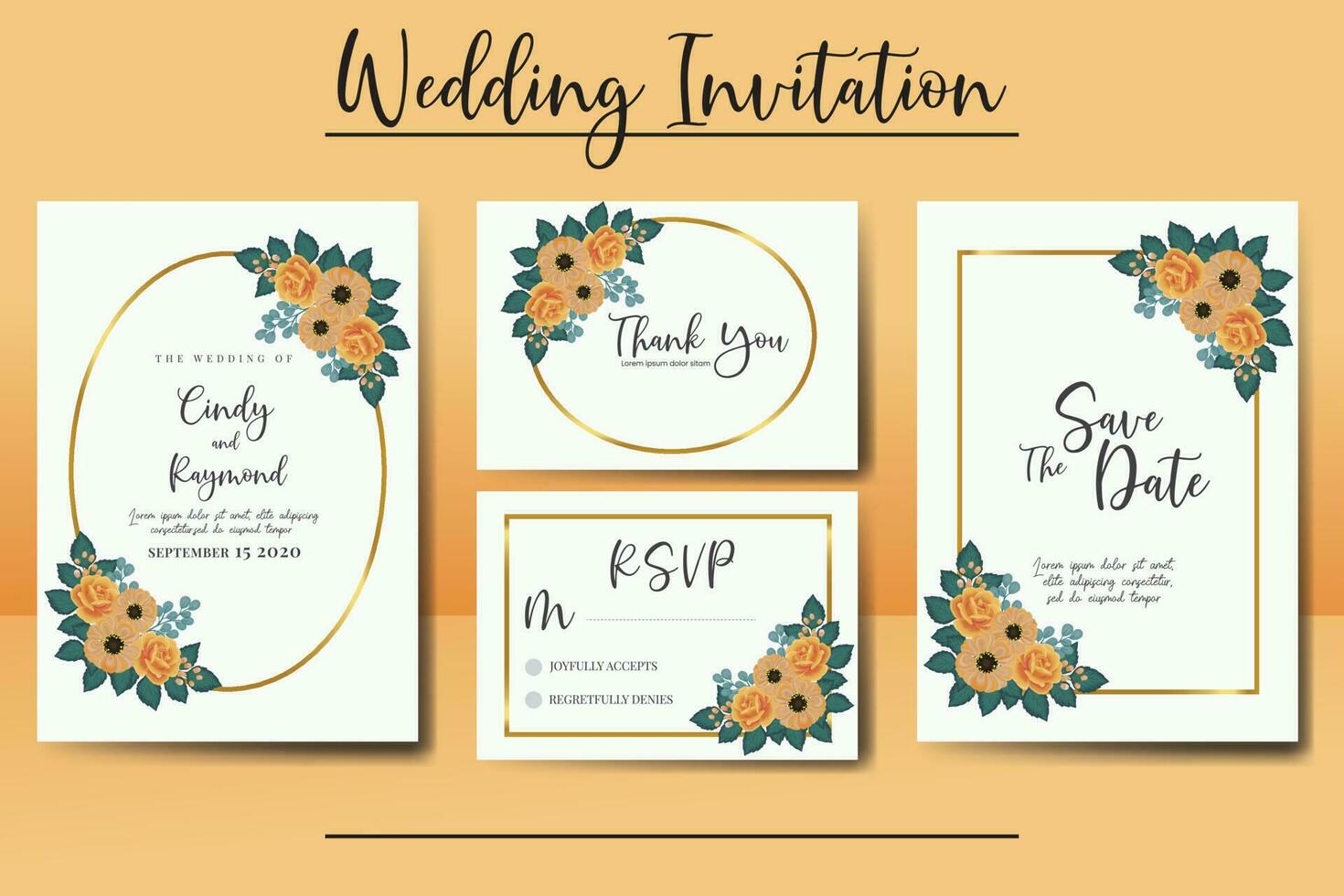 mariage invitation Cadre ensemble, floral aquarelle numérique main tiré Orange Rose et anémone fleur conception invitation carte modèle vecteur