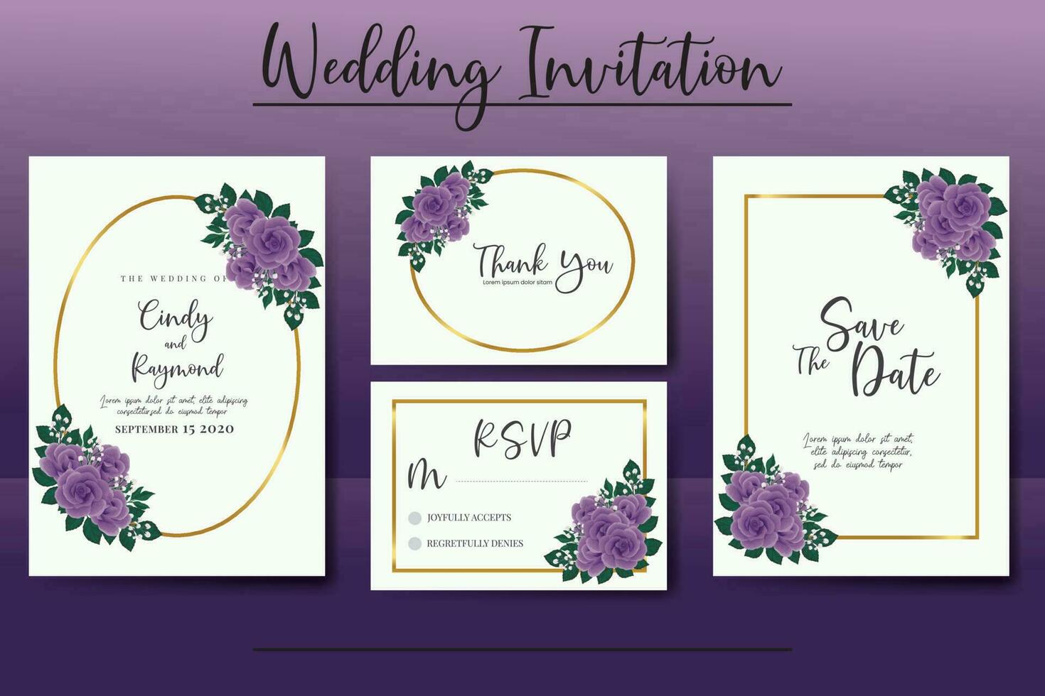 mariage invitation Cadre ensemble, floral aquarelle numérique main tiré violet Rose fleur conception invitation carte modèle vecteur