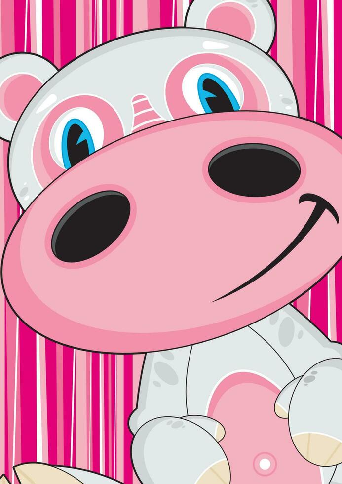 mignonne dessin animé Valentin hippopotame sur rayé rose Contexte illustration vecteur