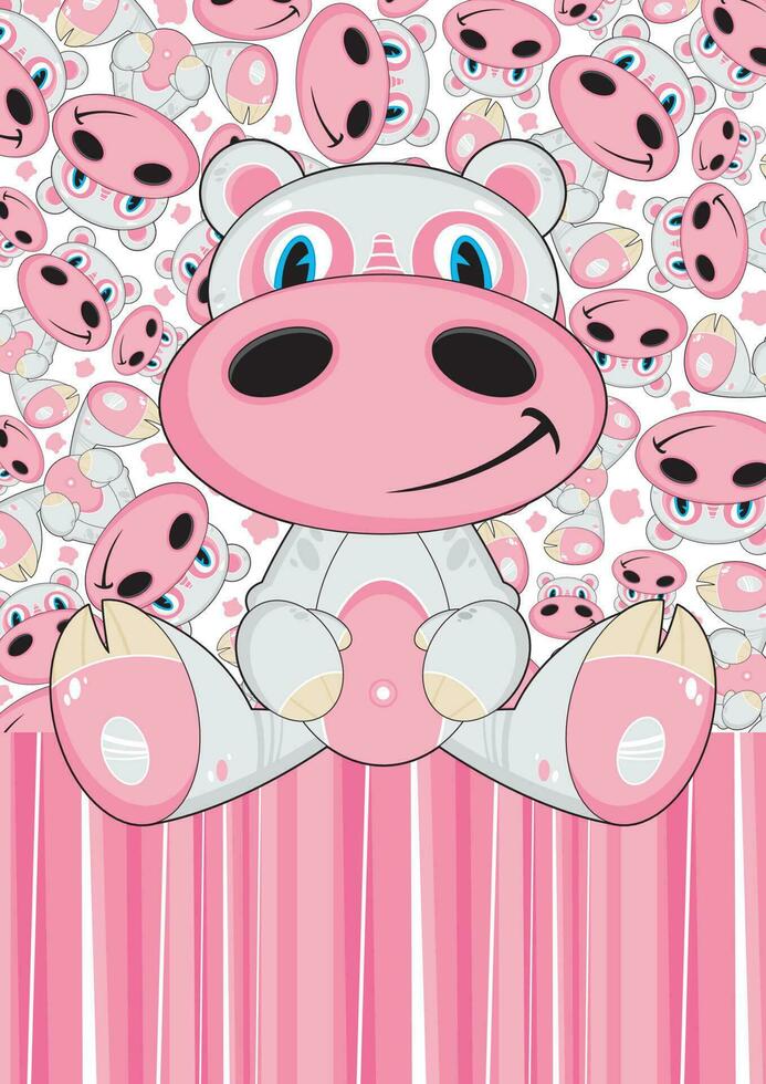 mignonne dessin animé hippopotame sur à motifs Contexte illustration vecteur