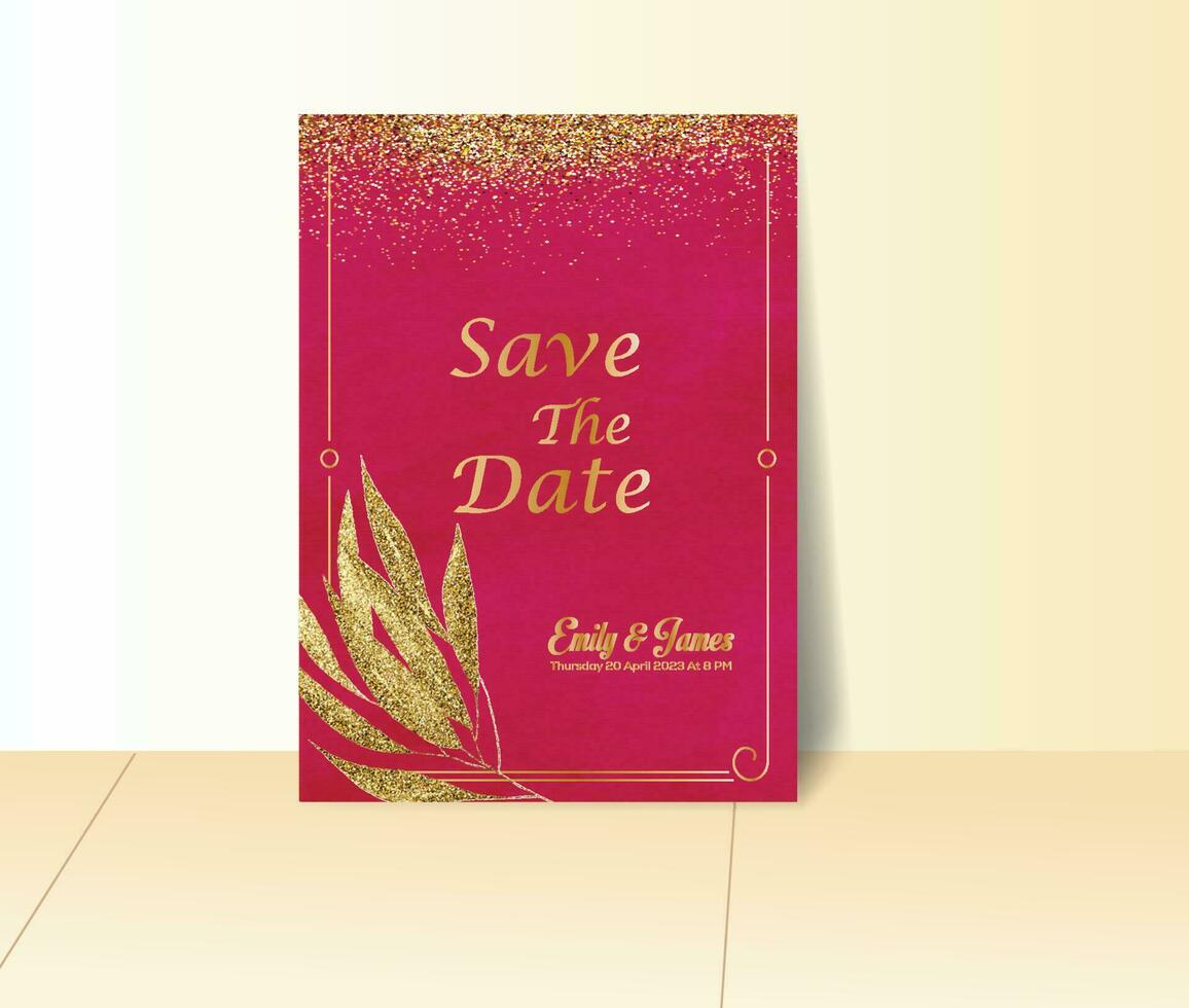 luxe mariage invitation avec d'or feuilles et d'or briller , aquarelle Contexte vecteur illustration