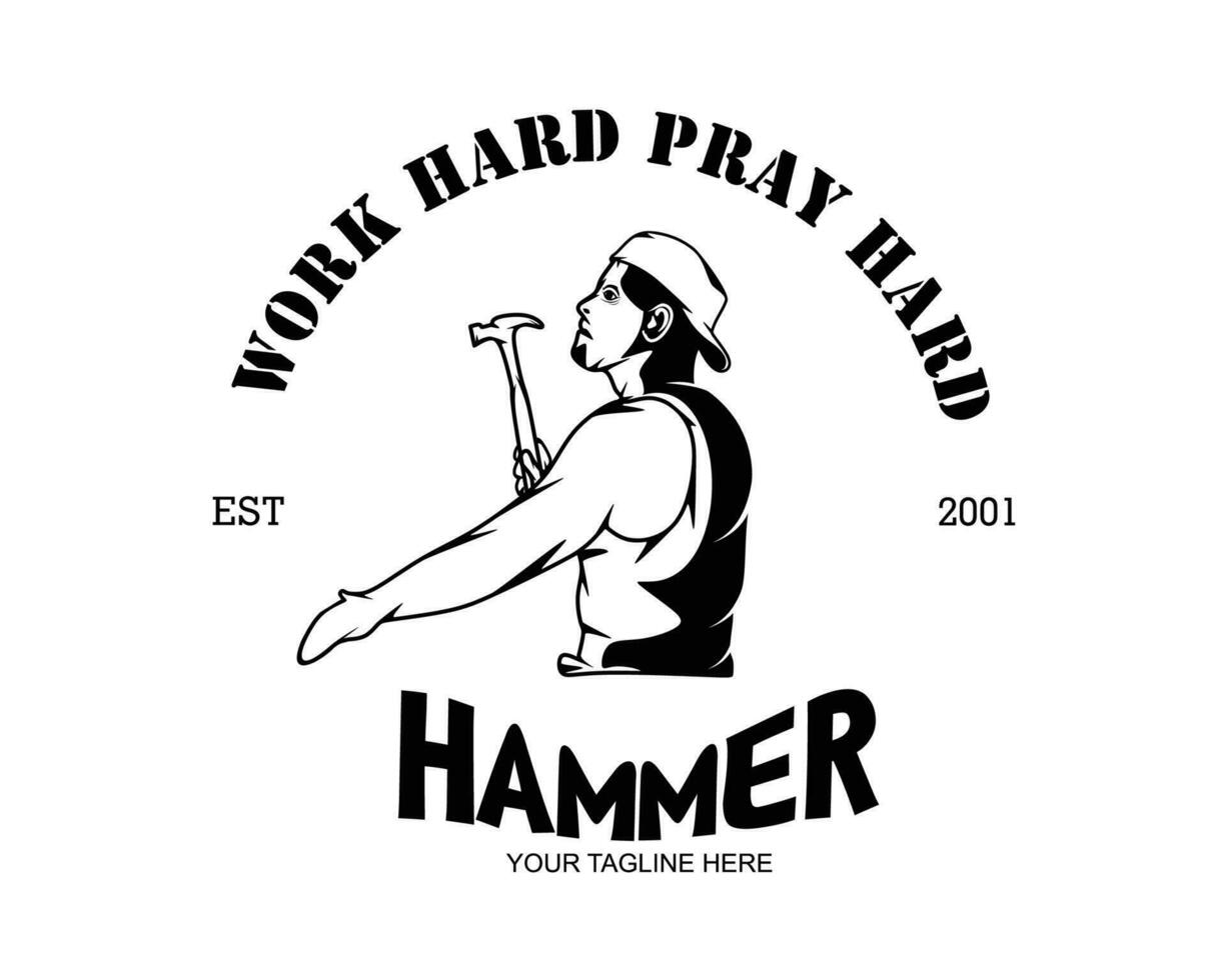 logo conception homme en portant une marteau vecteur