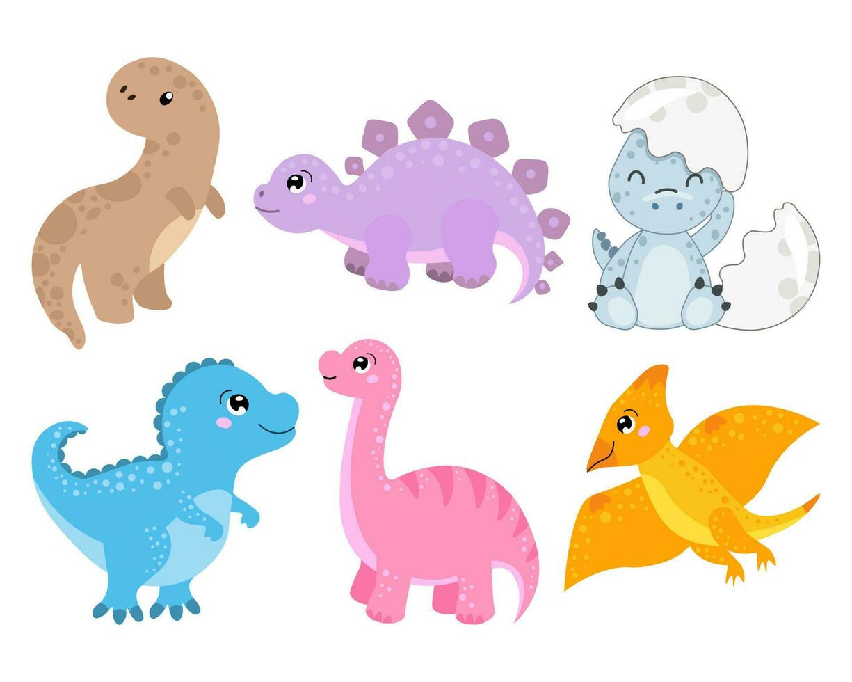 ensemble de mignonne marrant dinosaures. bébé imprimer, animal Icônes, autocollants, vecteur