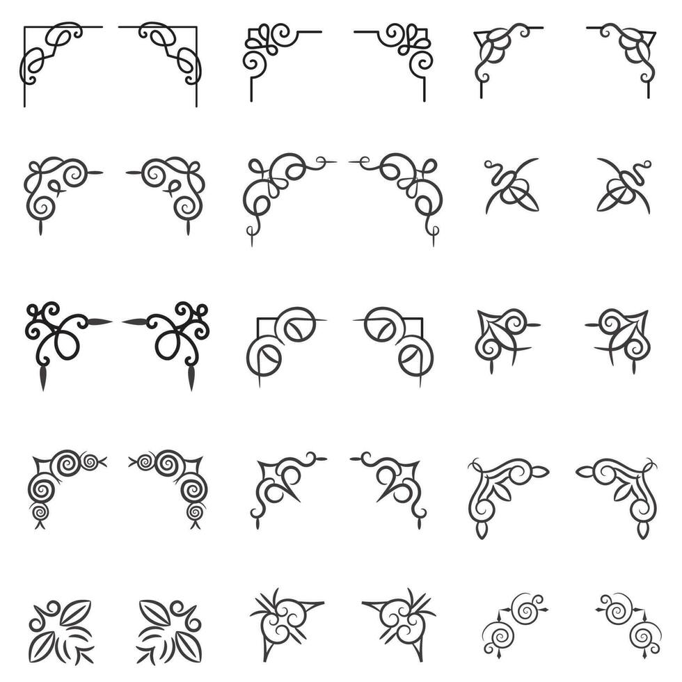 vecteur illustration de décoratif coin Cadre ensemble. ensemble main dessiner de coins différent formes fleur décoration vecteur conception griffonnage esquisser style pour mariage et bannière