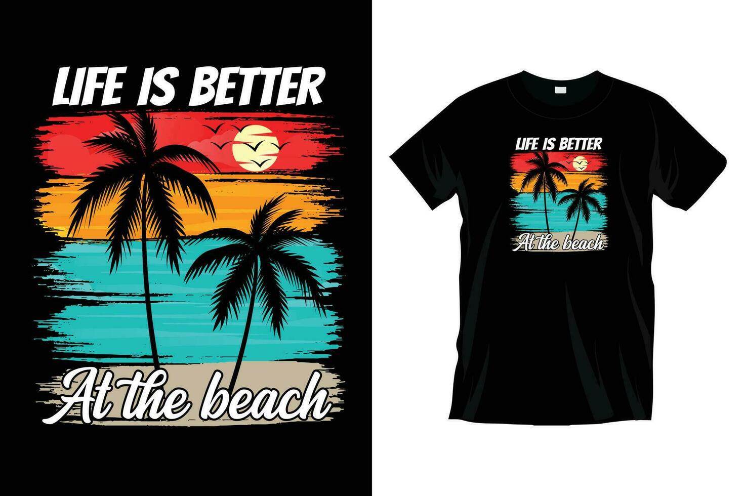 la vie est mieux à le plage. Californie océan côté élégant T-shirt et branché vêtements conception avec paume arbre silhouettes, typographie, imprimer, et vecteur illustration. été vacances T-shirt conception.