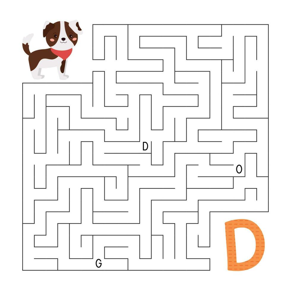 abc Labyrinthe jeu. éducatif puzzle pour les enfants. labyrinthe avec des lettres. Aidez-moi chien trouver droite façon à le lettre ré. activité feuille de travail. apprendre Anglais langue. vecteur illustration