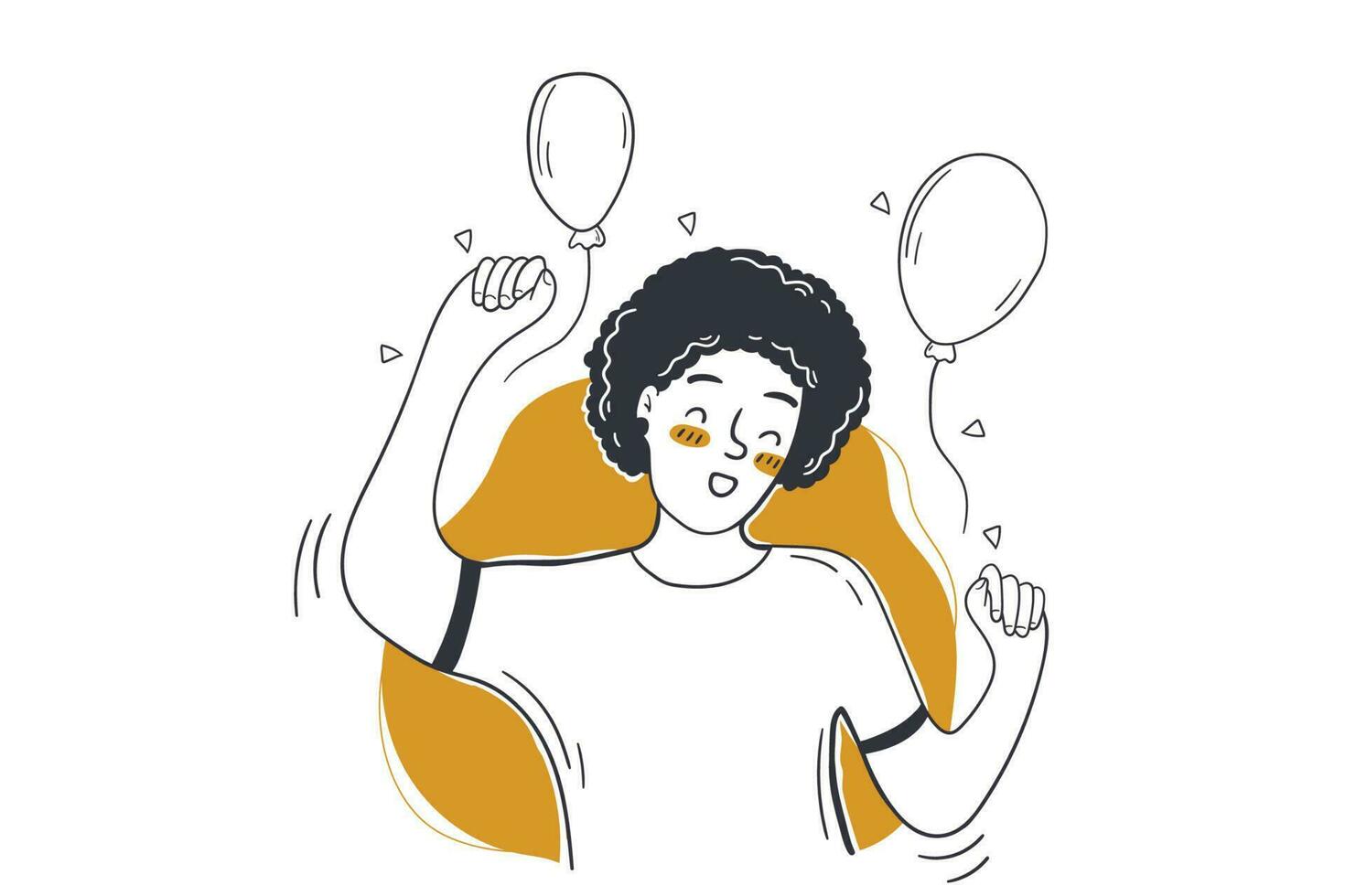 faire la fête, fête, anniversaire concept. Jeune content souriant joyeux femme adolescent fille dessin animé personnage dansant avec air ballons célébrer Succès profiter de fête femmes journée un événement vecteur illustration