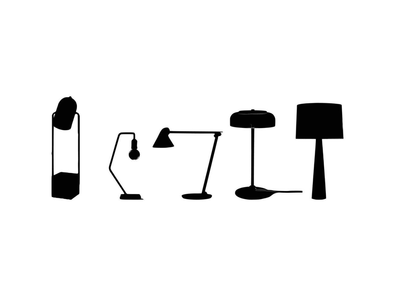 cinq table lumière silhouette, les lampes plat style vecteur illustration. noir lumière, lampe silhouette ensemble, les lampes ensemble.