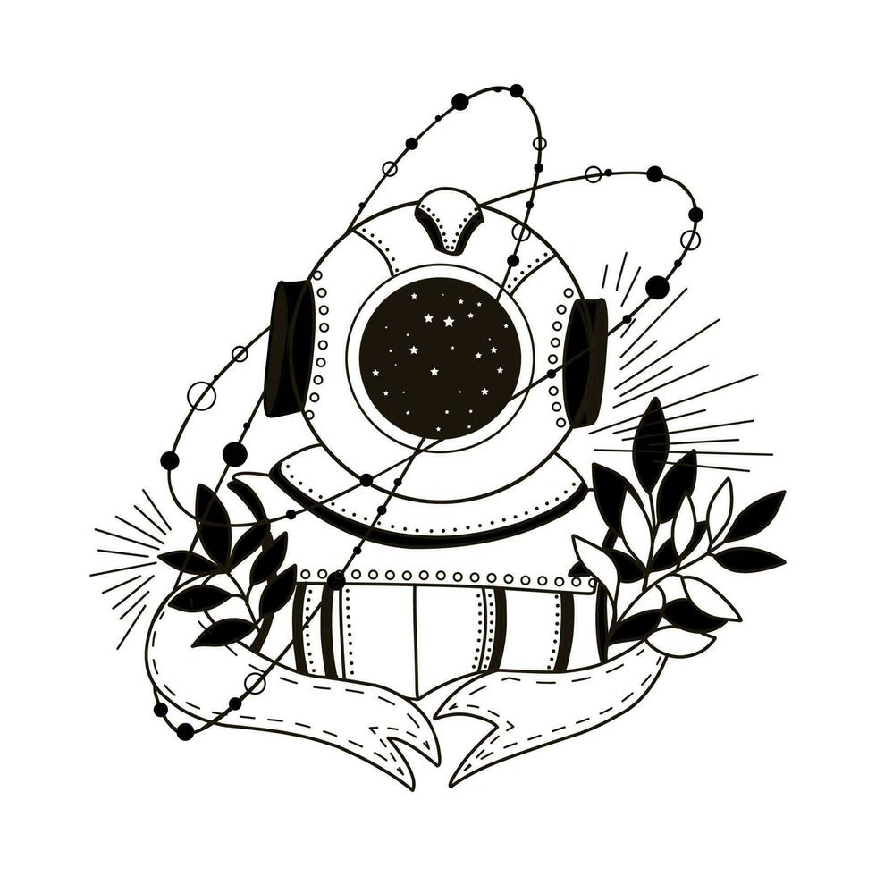 astronaute tatouage. astronaute. mystique espace illustration. vecteur