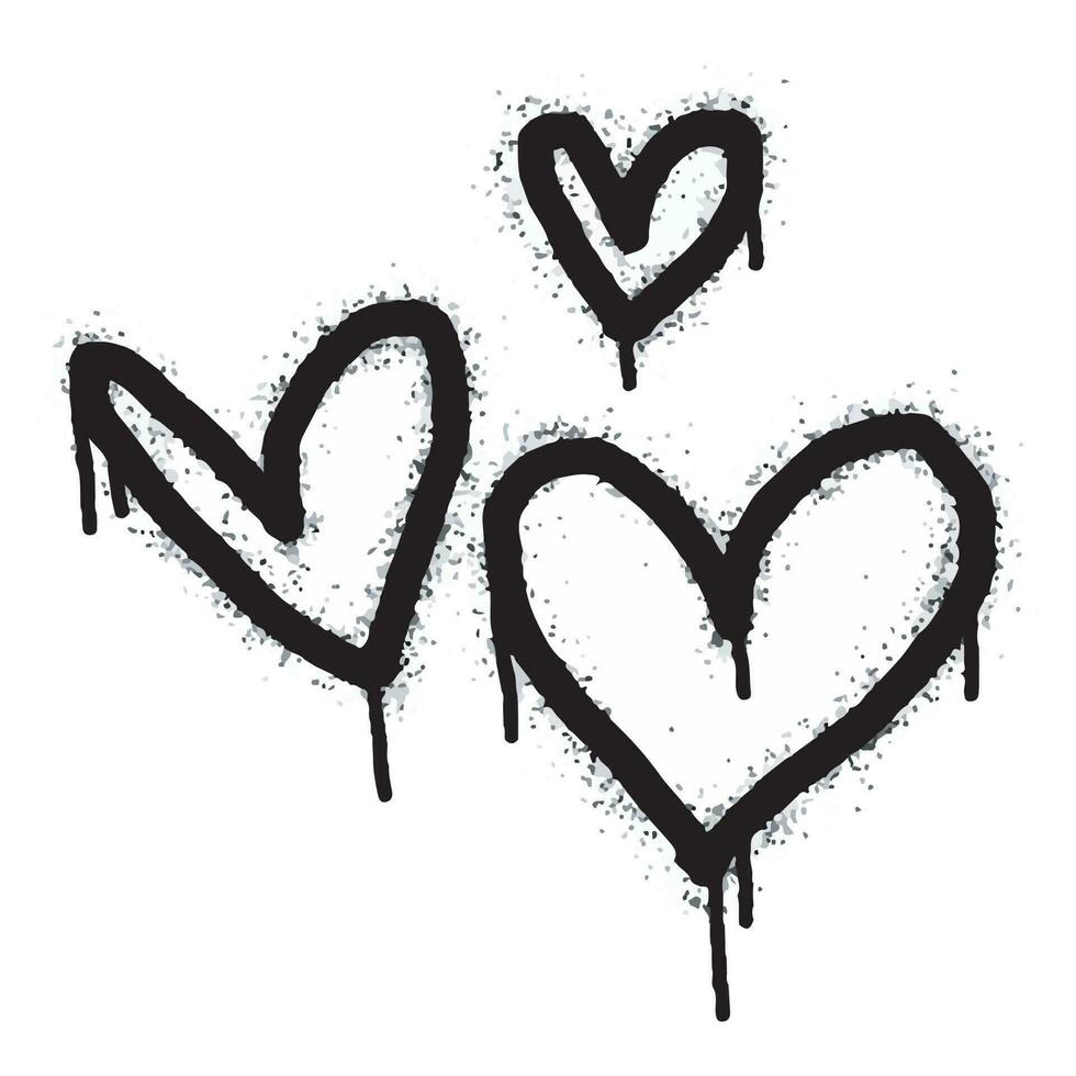 signe de coeur de graffiti de pulvérisation peint en noir sur blanc. symbole de goutte de coeur d'amour. isolé sur fond blanc. illustration vectorielle vecteur