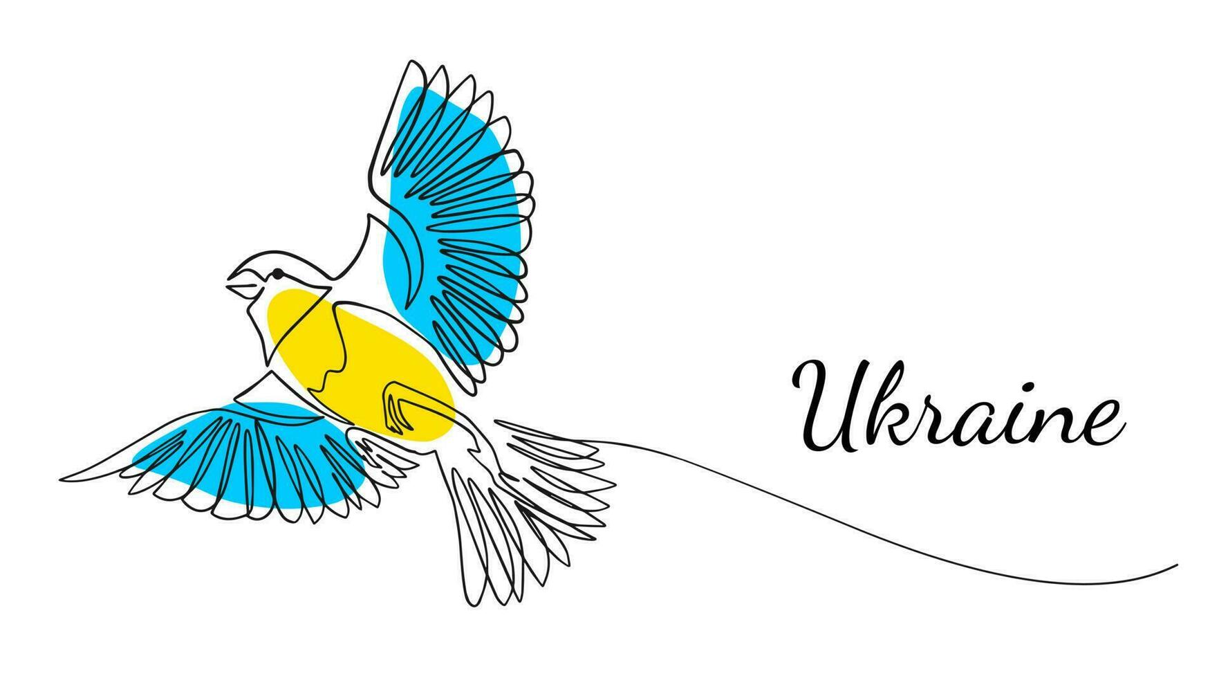 Ukraine bannière pour nationale journée avec en volant oiseau comme une symbole de paix. soutien Ukraine. non guerre signe. Facile ligne dessin. vecteur illustration