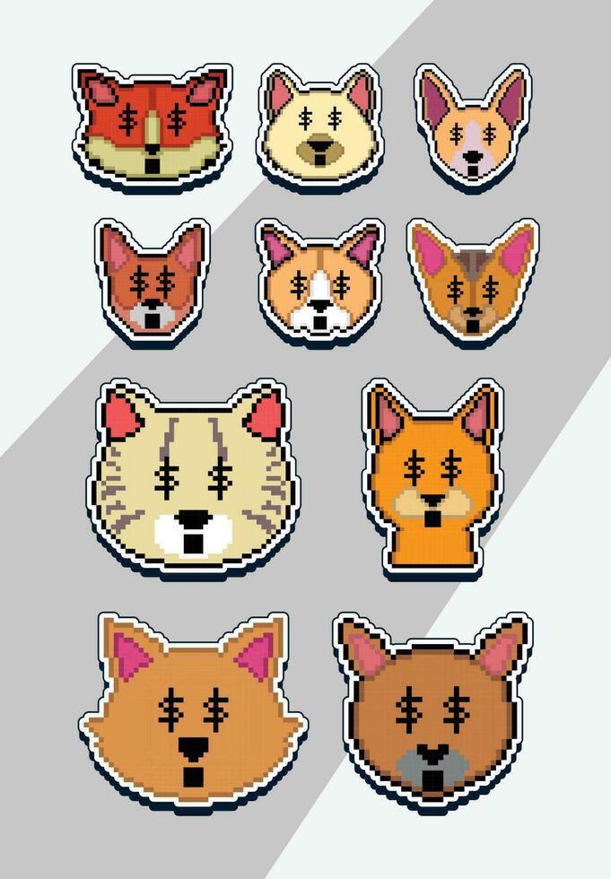 pixel art chat visage emoji autocollant. pixel autocollant conception vecteur