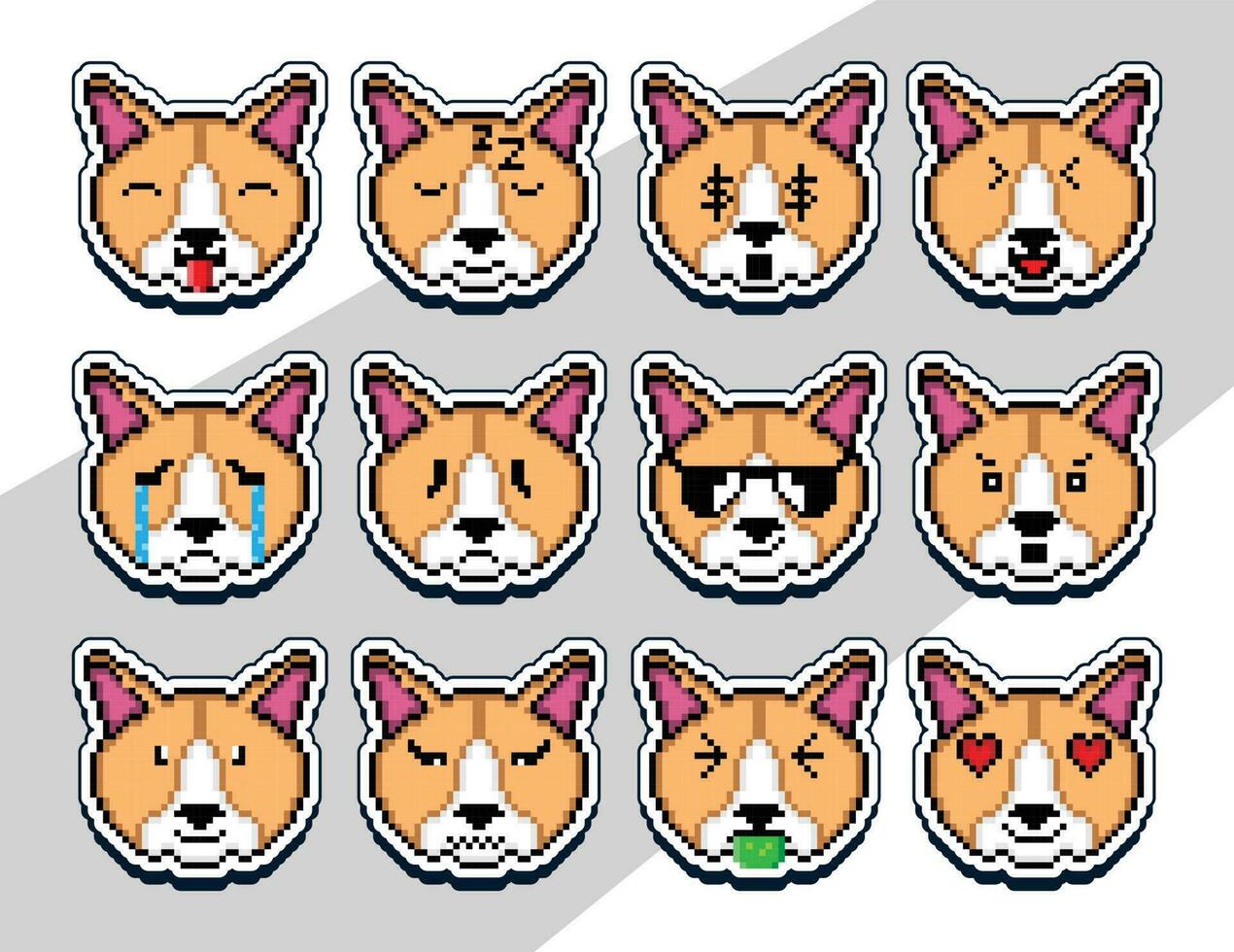 pixel art chat visage emoji autocollant. pixel autocollant conception vecteur