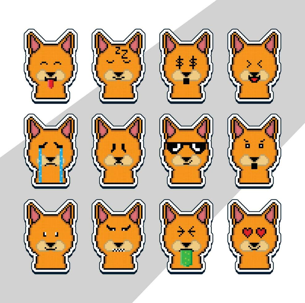 pixel art chat visage emoji autocollant. pixel autocollant conception vecteur