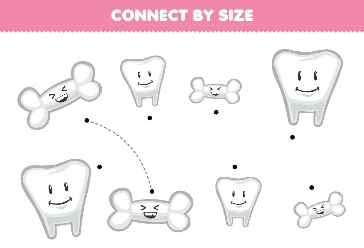 éducatif Jeu pour des gamins relier par le Taille de mignonne dessin animé dent et OS imprimable anatomie feuille de travail vecteur