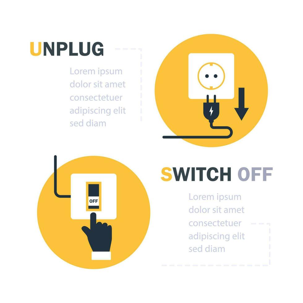 conseils d'économie d'énergie débranchez les appareils lorsqu'ils ne sont pas utilisés et éteignez les lumières vecteur