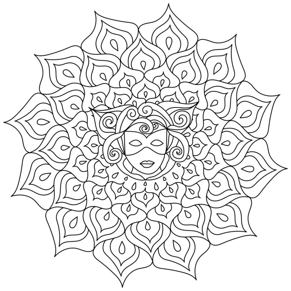 mardi gras mandala coloration page pour vacances la créativité, mascarade fleuri masque vecteur