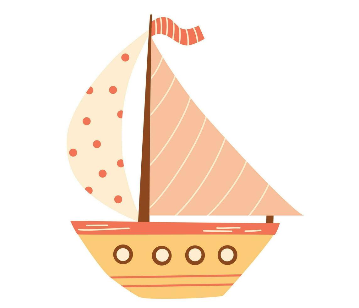 dessin animé bateau. océan navire. Facile minimal moderne autocollant pour les enfants vêtements conception, bannière, carte, logo. vecteur main dessiner illustration isolé sur le blanc Contexte.