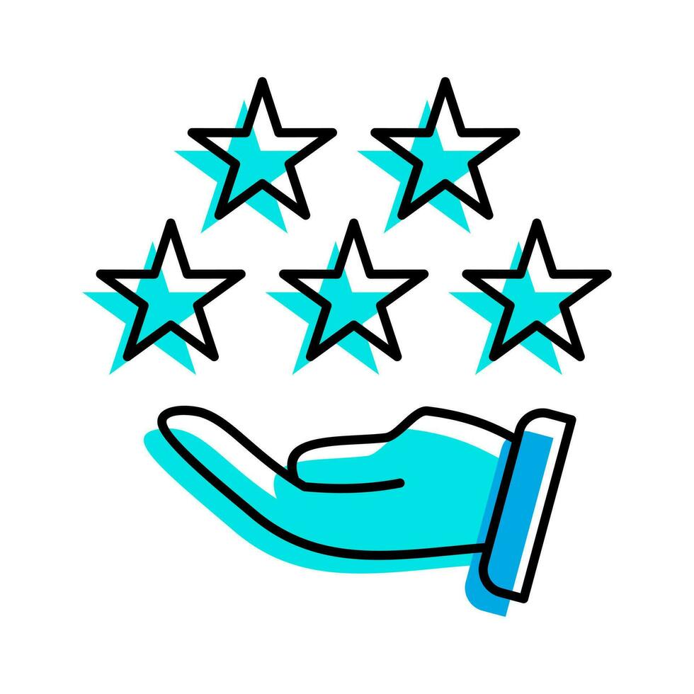 donnant cinq étoiles avec main contour bleu icône vecteur illustration