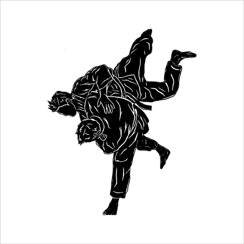 illustration silhouette jiu jitsu combattant jeter adversaire dans bataille vecteur