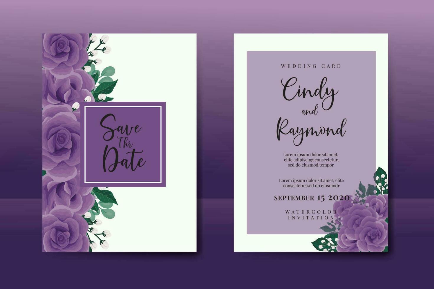 mariage invitation Cadre ensemble, floral aquarelle numérique main tiré violet Rose fleur conception invitation carte modèle vecteur