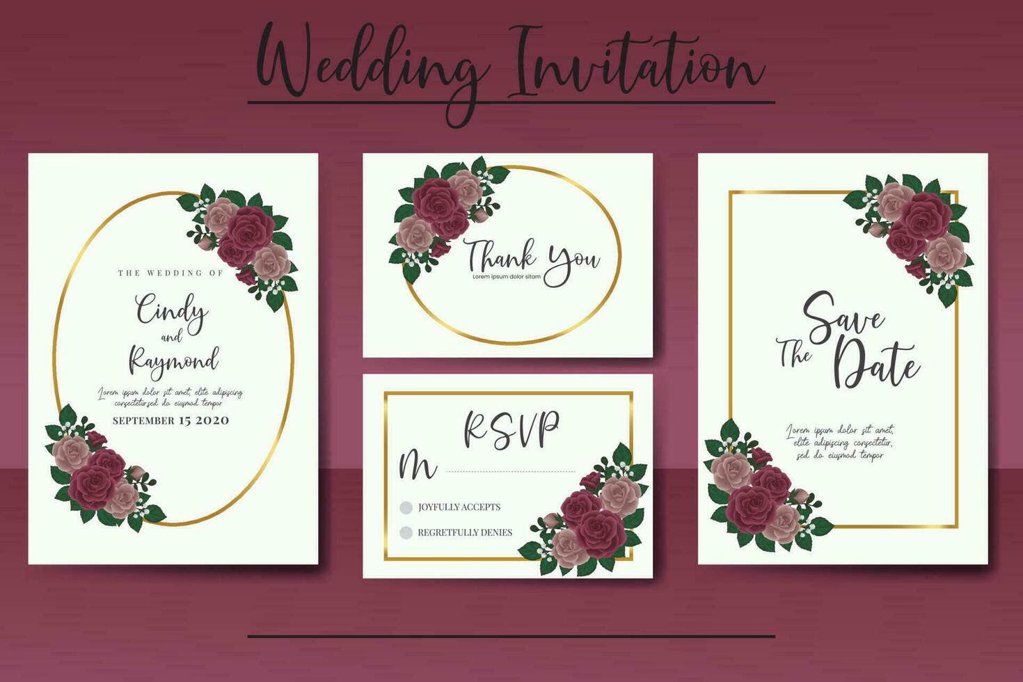 mariage invitation Cadre ensemble, floral aquarelle numérique main tiré bordeaux Rose fleur conception invitation carte modèle vecteur