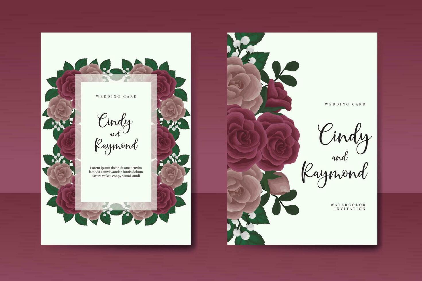 mariage invitation Cadre ensemble, floral aquarelle numérique main tiré bordeaux Rose fleur conception invitation carte modèle vecteur