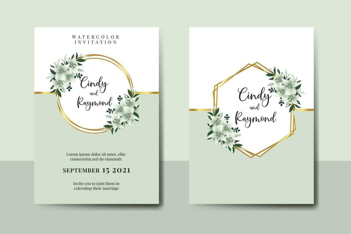 mariage invitation Cadre ensemble, floral aquarelle numérique main tiré blanc lis fleur conception invitation carte modèle vecteur