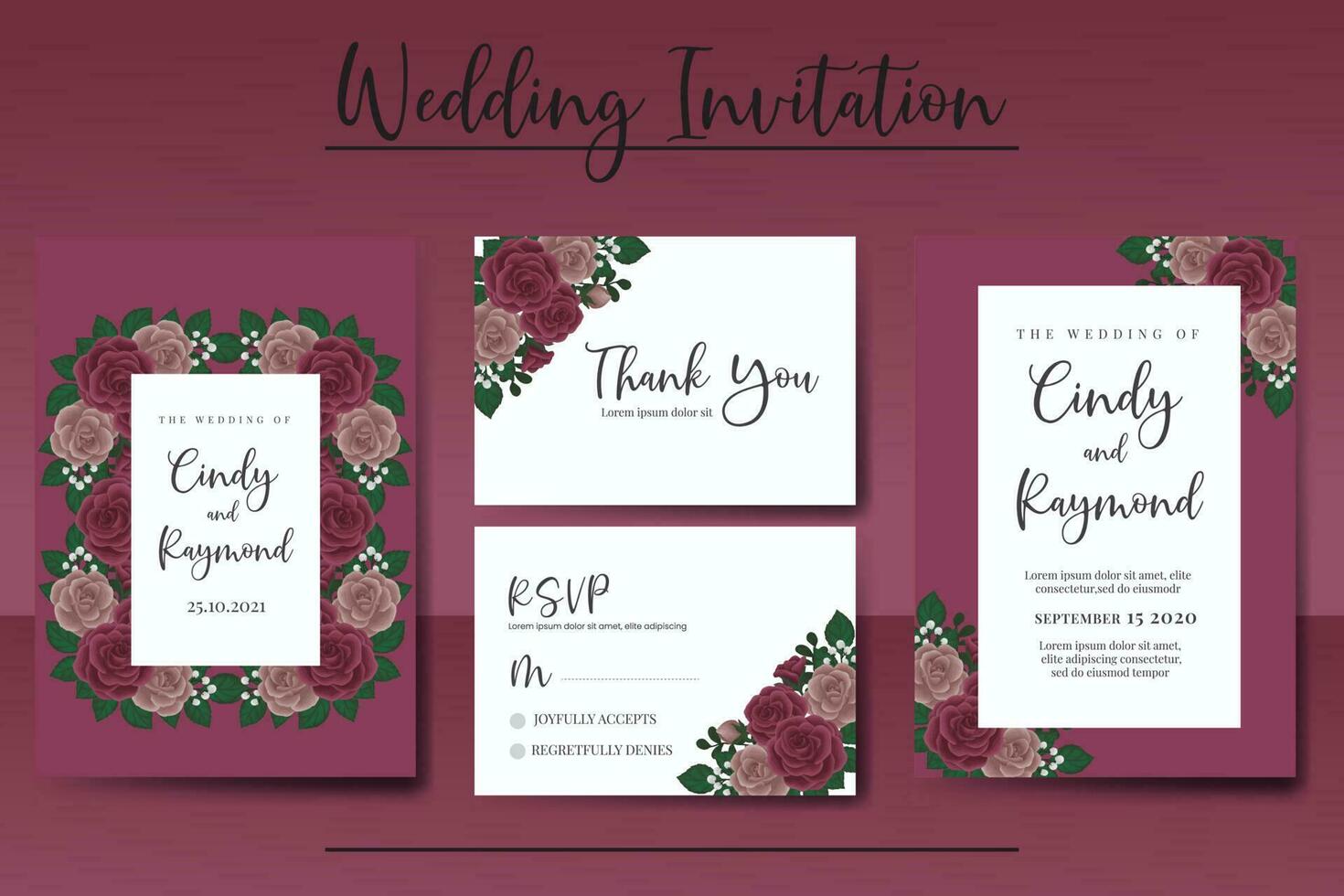 mariage invitation Cadre ensemble, floral aquarelle numérique main tiré bordeaux Rose fleur conception invitation carte modèle vecteur