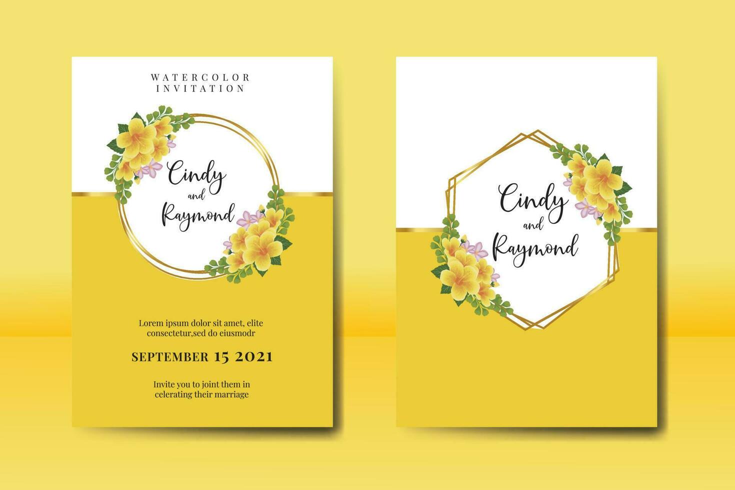 mariage invitation Cadre ensemble, floral aquarelle numérique main tiré Jaune hibiscus fleur conception invitation carte modèle vecteur