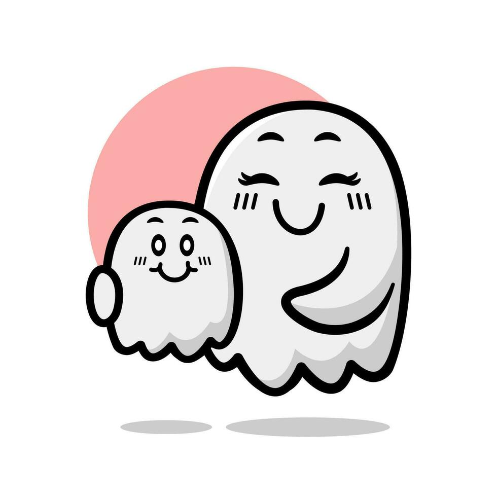 mignonne maman et enfant fantôme. Halloween ou de la mère journée vecteur mascotte illustration personnage.