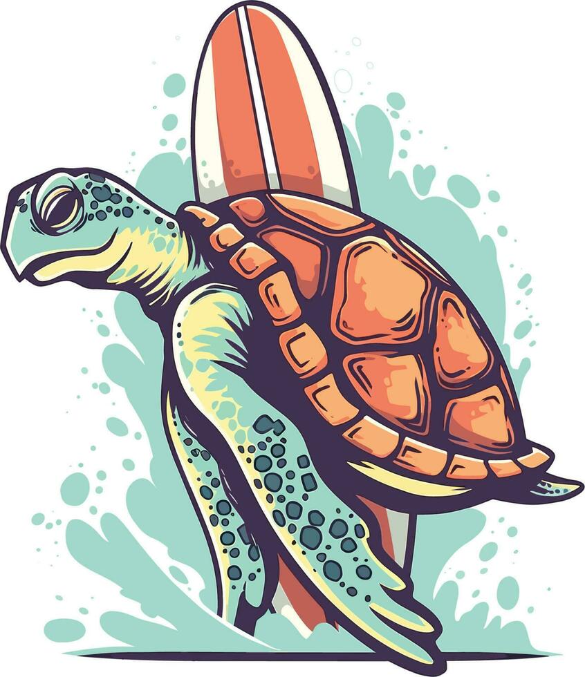 vecteur mer tortue avec une planche de surf sur ses retour été illustration