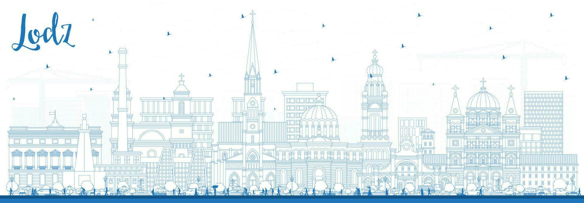 contour lodz Pologne ville horizon avec bleu bâtiments. vecteur illustration. lodz paysage urbain avec Repères.