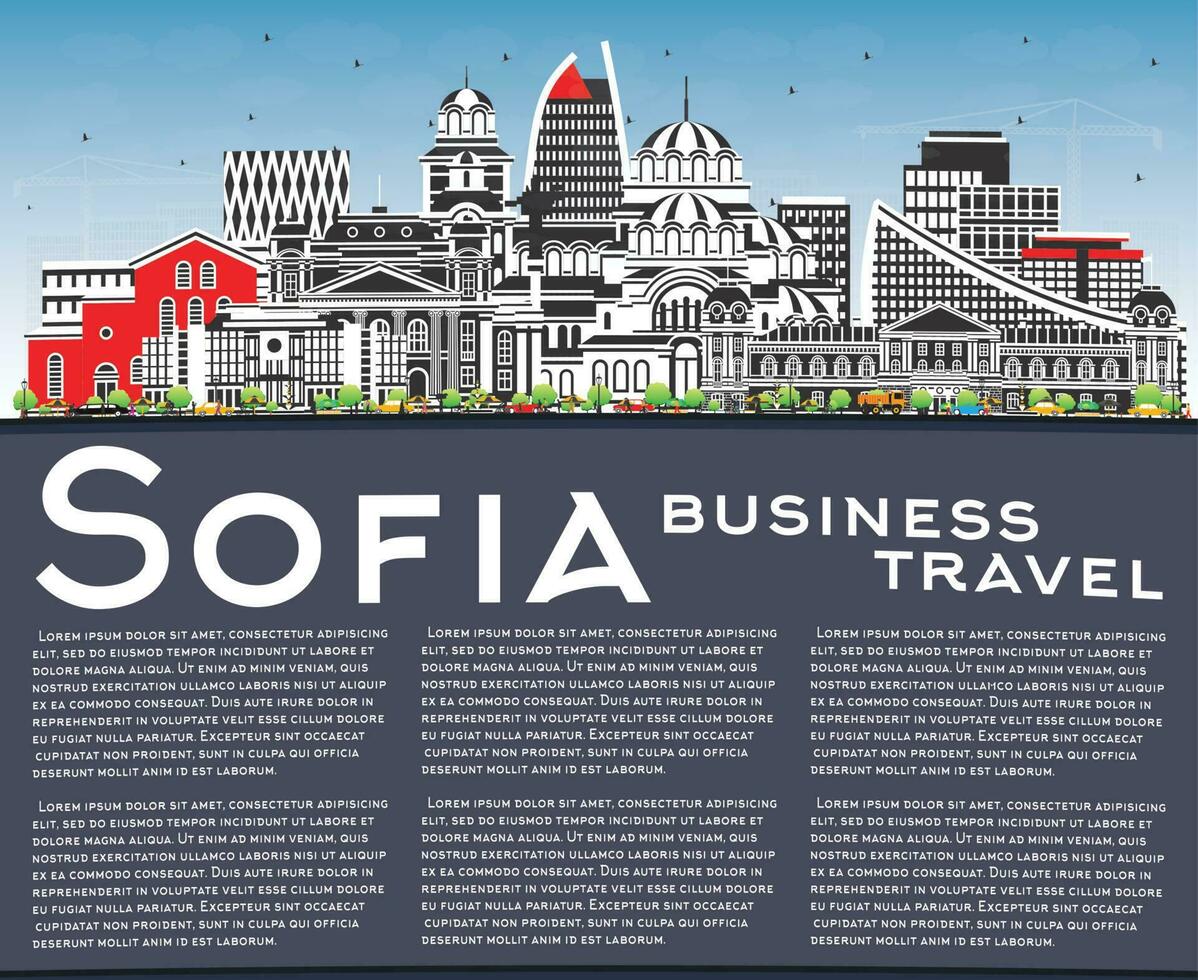 Sofia Bulgarie ville horizon avec Couleur bâtiments, bleu ciel et copie espace. vecteur illustration. Sofia paysage urbain avec Repères.