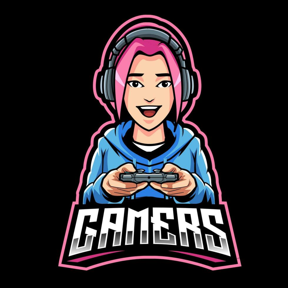 conception de mascotte de logo esport girl gamers vecteur