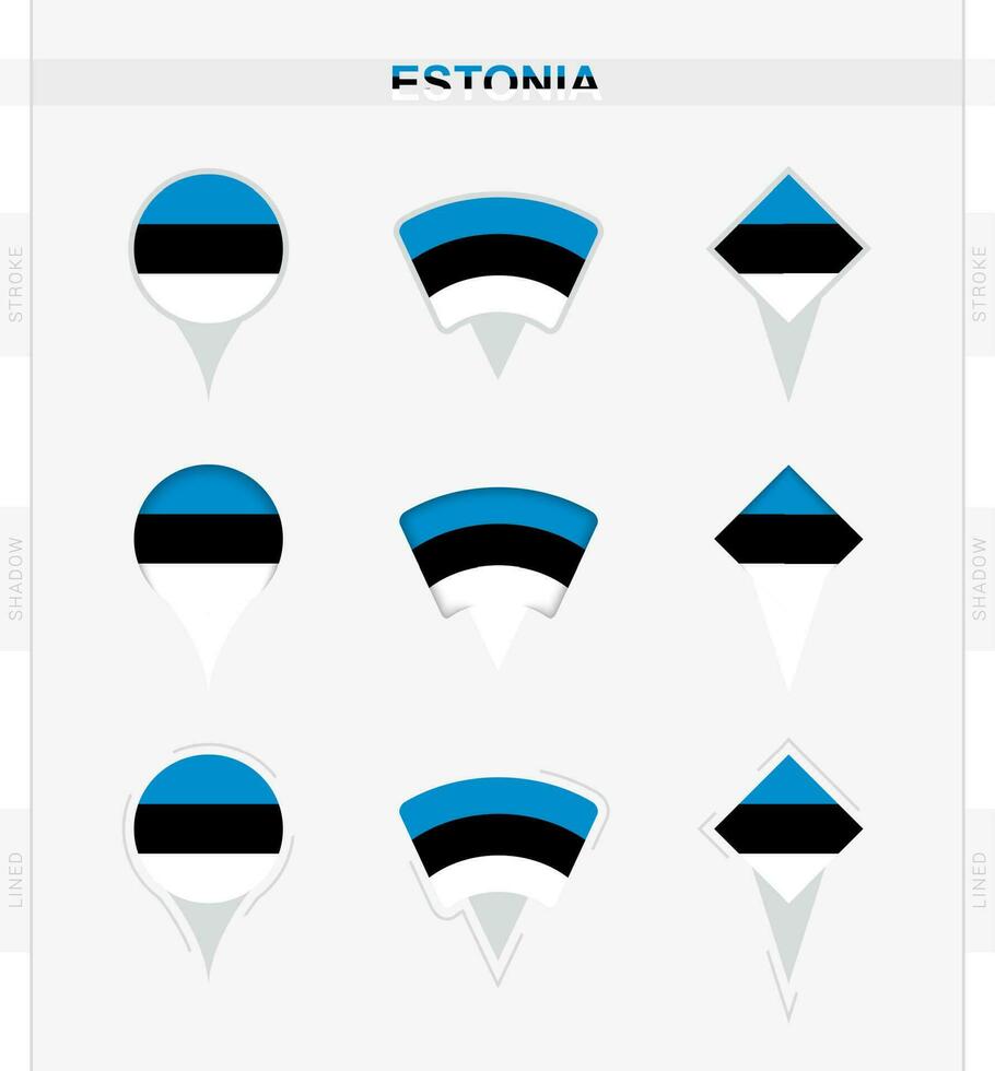 Estonie drapeau, ensemble de emplacement épingle Icônes de Estonie drapeau. vecteur