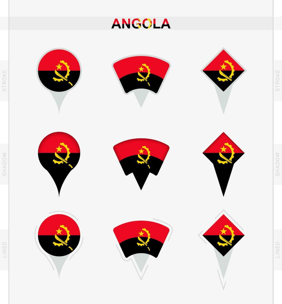 angola drapeau, ensemble de emplacement épingle Icônes de angola drapeau. vecteur
