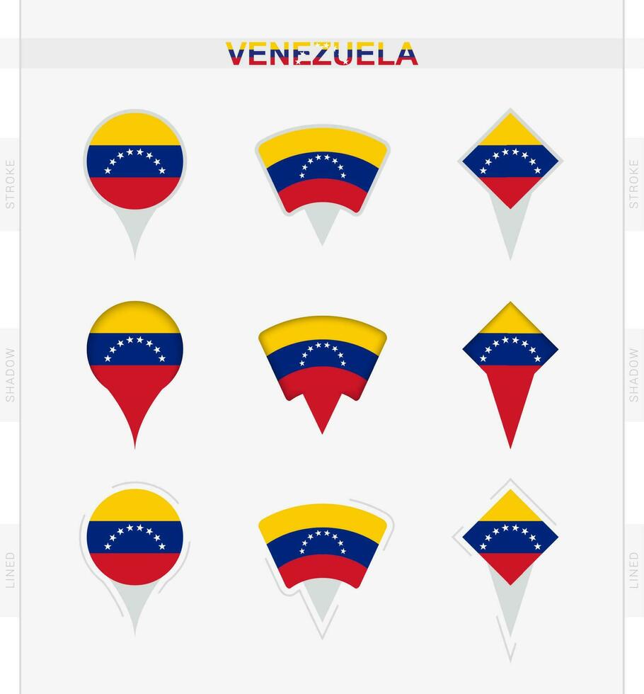 Venezuela drapeau, ensemble de emplacement épingle Icônes de Venezuela drapeau. vecteur