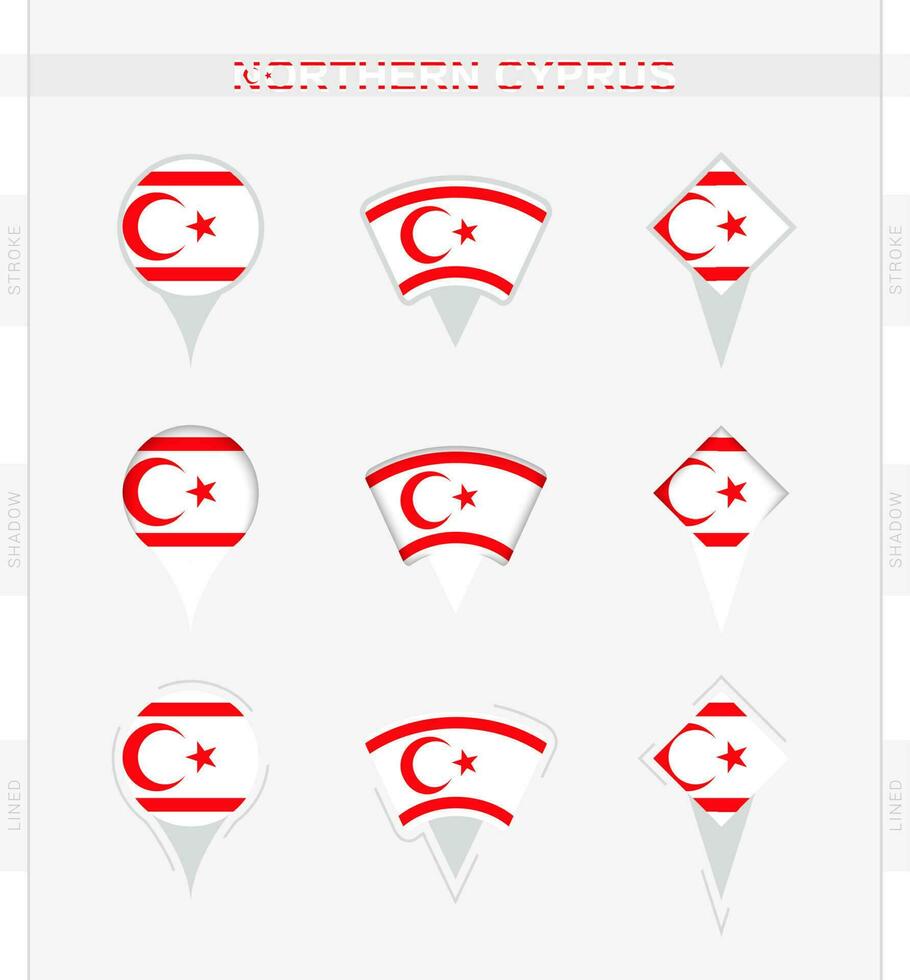 nord Chypre drapeau, ensemble de emplacement épingle Icônes de nord Chypre drapeau. vecteur