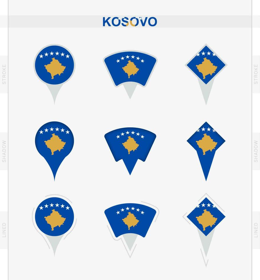 kosovo drapeau, ensemble de emplacement épingle Icônes de kosovo drapeau. vecteur