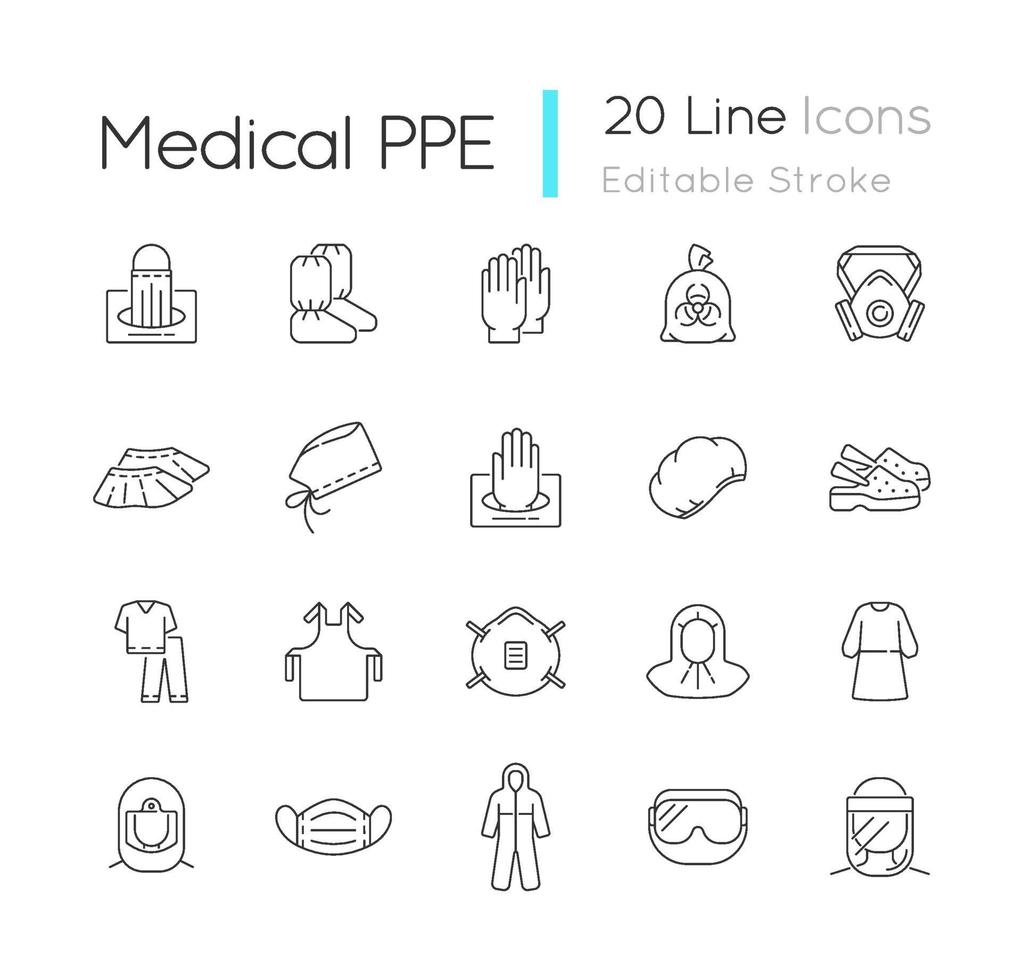 ensemble d & # 39; icônes linéaires ppe médical vecteur