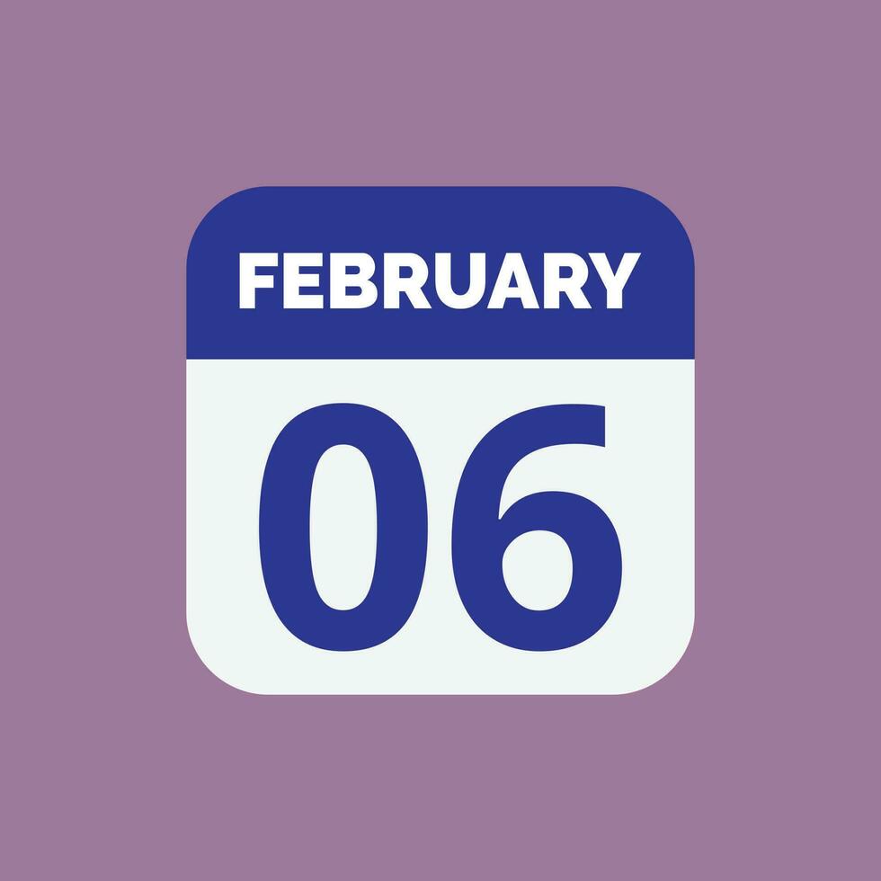 icône de la date du calendrier du 6 février vecteur