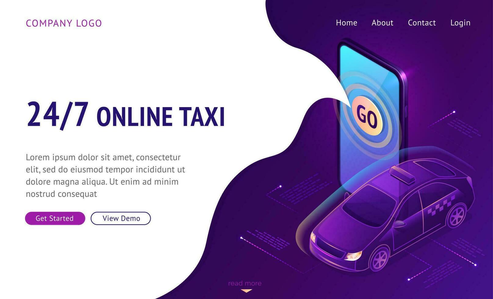 en ligne Taxi isométrique atterrissage page la toile bannière vecteur