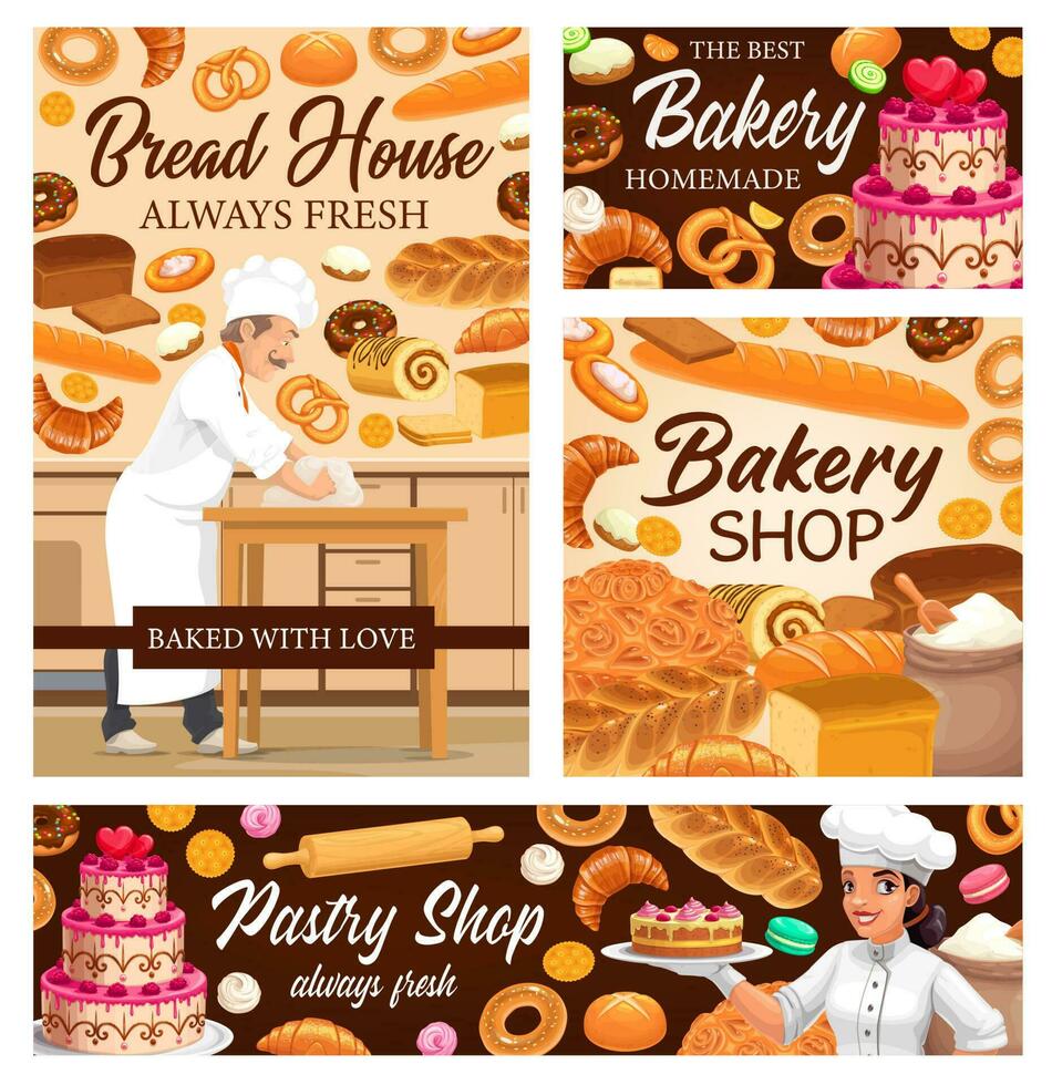boulangerie magasin pain, Gâteaux desserts et sucré Pâtisserie vecteur