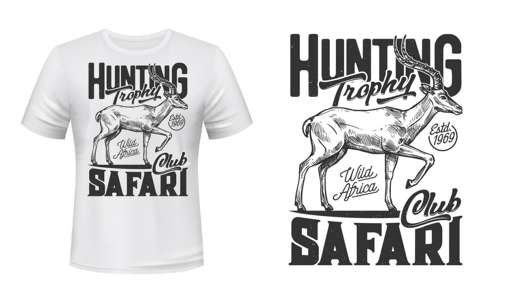 T-shirt impression avec antilope esquisser, africain safari vecteur