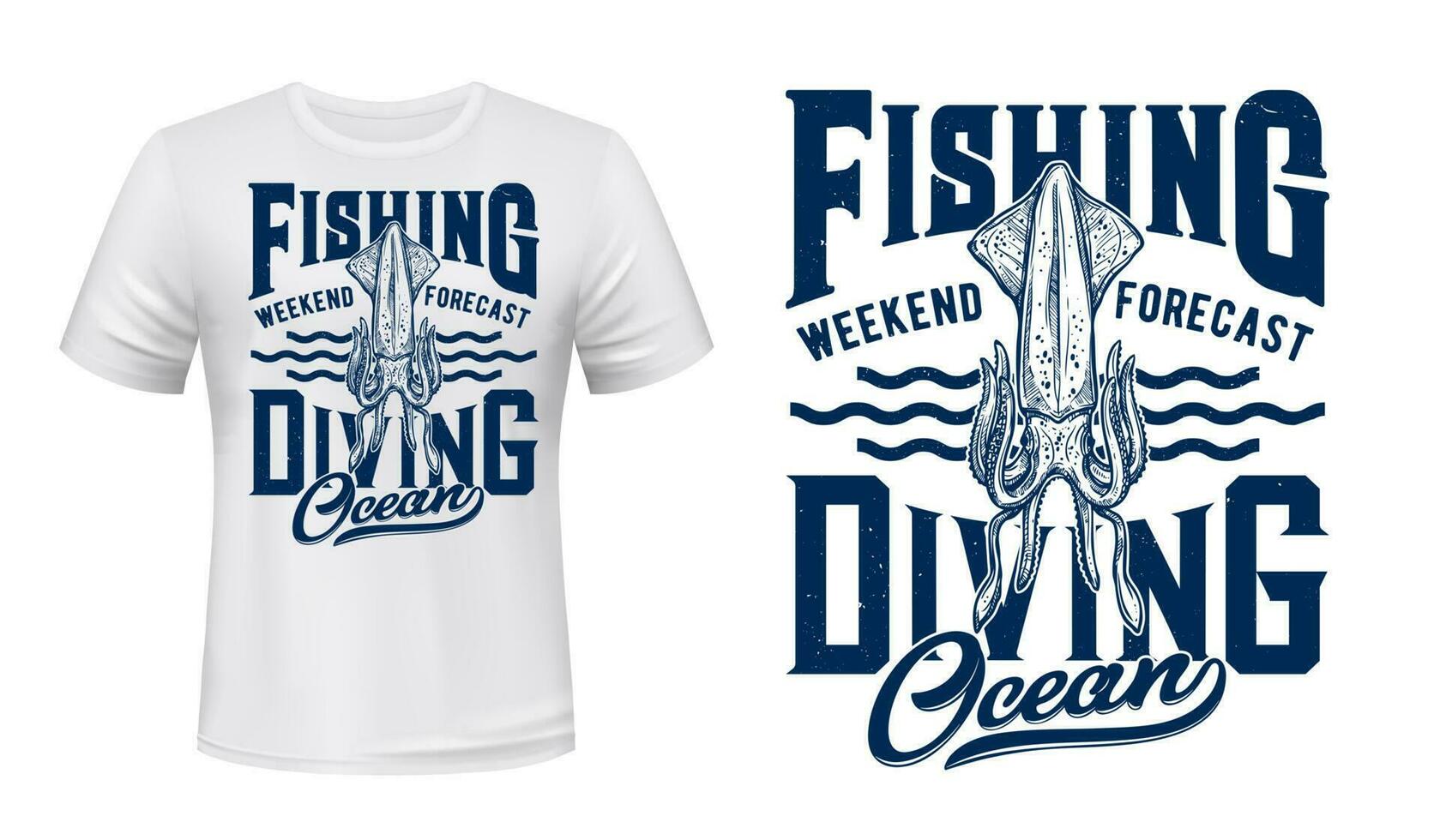 pêche et plongée T-shirt vecteur impression avec calamar